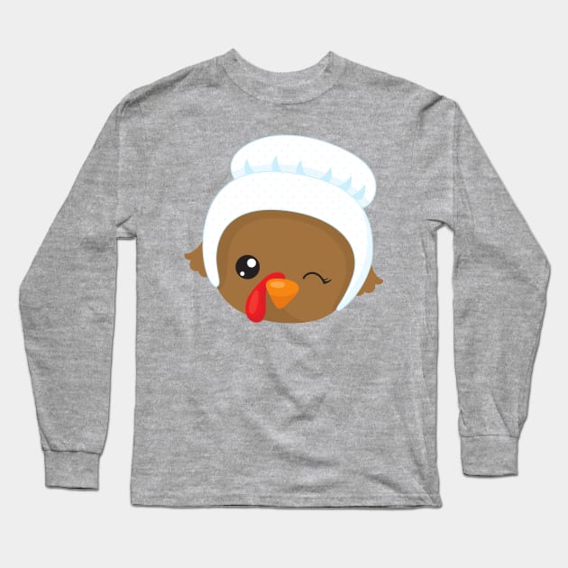 Thanksgiving Turkey, Brown Turkey, Pilgrim Bonnet Long Sleeve T-Shirt by Jelena Dunčević